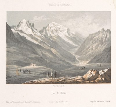 モンタンヴェールへ向かう途中のレ・プラナール村の眺め Les Planaz、chemin du Montanvert (オブジェクトのタイトル) シャモニー・モンブランの記憶（連載タイトル） モンブラン美術館（シリーズタイトル） 作： Ad. Cuvillier