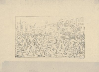 ボルチモアでの戦い、1861 年 4 月 19 日、南軍戦争エッチング、1861-63 年より。 作： Adalbert John Volck