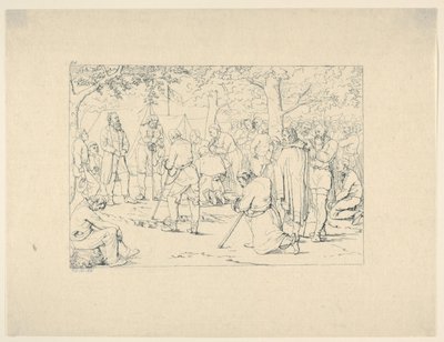 南部連合戦争エッチング、1861-63 年からストーンウォール ジャクソンのキャンプでの祈り。 作： Adalbert John Volck