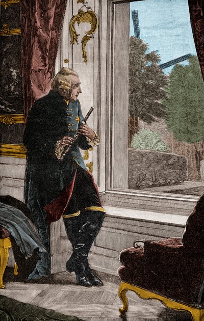 フルートの王 - フリードリヒ 2 世 (1712-1786) プロイセンのフリードリヒ大王として知られる 作： Adalbert von (after) Roessler
