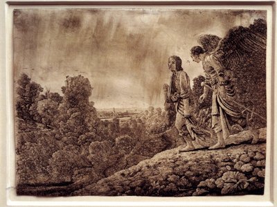トビーと天使ヘラクレス・セガース（1590-1638）の「銅の上の強い水 作： Adam (after) Elsheimer