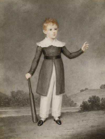 クリケットのバットを握るエドワード・カリーの肖像、1830 作： Adam Buck