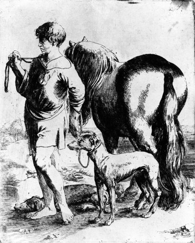 馬と二匹の犬を持つ少年、1597-1610年頃 作： Adam Elsheimer