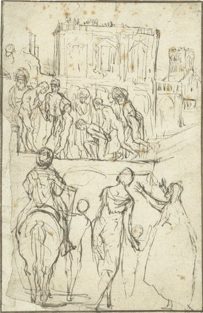 ドイツ語：ヨセフスはヴェスパシアヌス皇帝の前でニカノールに導かれた。 作： Adam Elsheimer