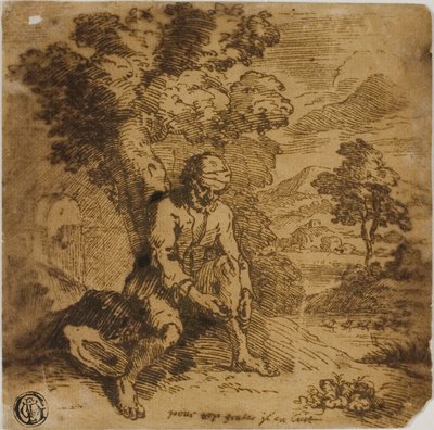 座って足を掻く男 作： Adam Elsheimer