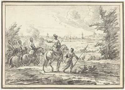 都市の前の丘の上のライダー 作： Adam Frans van der Meulen (possibly)