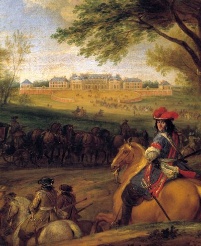 国王ルイ14世(1638-1715)の到着と護衛隊の到着 1669年のヴェルサイユ古城の眺め アダム・フランツ・ファン・デル・ミューレン(1632-1690)による絵画 1669年頃 日向0,56x0,56 m 作： Adam Frans van der Meulen