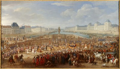 馬車でポン・ヌフを渡るルイ14世（1638-1715） アダム・ファン・デル・ミューレン（1632-1690）による絵画 作： Adam Frans van der Meulen
