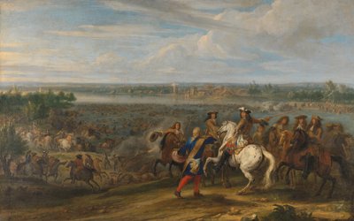 ルイ 14 世がロビスでオランダに渡る 1672 年 6 月 12 日、ロビス近くのトルハウスでライン川を渡るルイ 14 世 作： Adam Frans van der Meulen