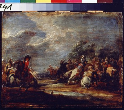 戦い。 戦い。 Adam Frans van der Meulen (1632-1690) の絵画、1660 年頃。木に油彩。 フランダースの芸術、バロック様式。 プーシキン美術館、モスクワ 作： Adam Frans van der Meulen