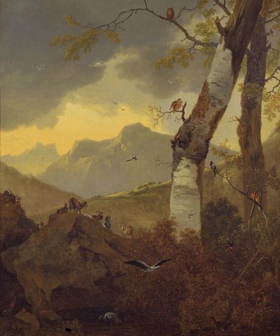 山羊と鳥のいる山岳風景、1657年頃 作： Adam Pynacker