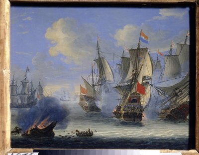 海戦（海戦）。 Adam Silo (1674-1757) の絵画。 キャンバスに油彩、25 x 33.5 cm。 オランダ美術、バロック美術。 州立美術館、トゥーラ (またはトラン)。 作： Adam Silo