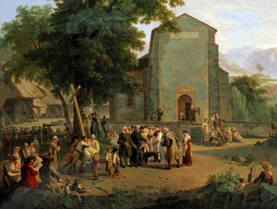 革命後に礼拝を再開した様子。アダム・トッパー（1766-1847）によるスイスの絵画 作： Adam Topffer