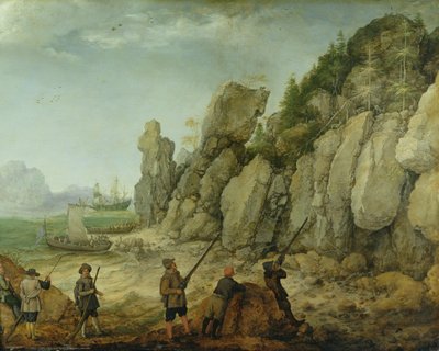 海岸での野生のヤギ狩りの詳細、1620 作： Adam Willaerts