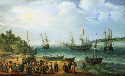 河口に停泊するプリンス・ロイヤル号と護衛艦 作： Adam Willaerts