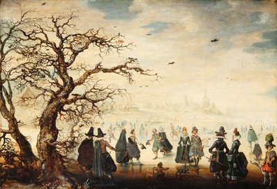 ドイツ語：Wintervergnügen アイススケートをする優雅な人物のいる冬景色 作： アダム・ファン・ブリーン