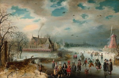 凍ったアムステル川でのスケート、1611 年。 作： Adam van Breen