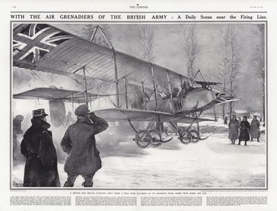 第一次世界大戦、ベルギー、ホレベケ近くの飛行場でイギリスの複葉機 作： Addison Thomas Millar