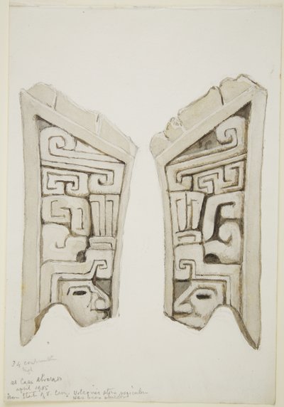 メキシコ・ベラクルスのアルヴェド石のレリーフ（水彩画 作： Adela Breton