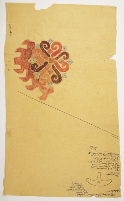 絨毯と青銅製武器のスケッチ（水彩画 作： Adela Breton