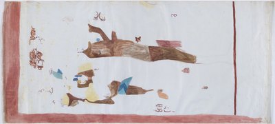 メキシコ、アカンセの小部屋の壁画のコピー 鉛筆の線、水彩 3つの部分に分かれている（鉛筆の線、水彩 作： Adela Breton