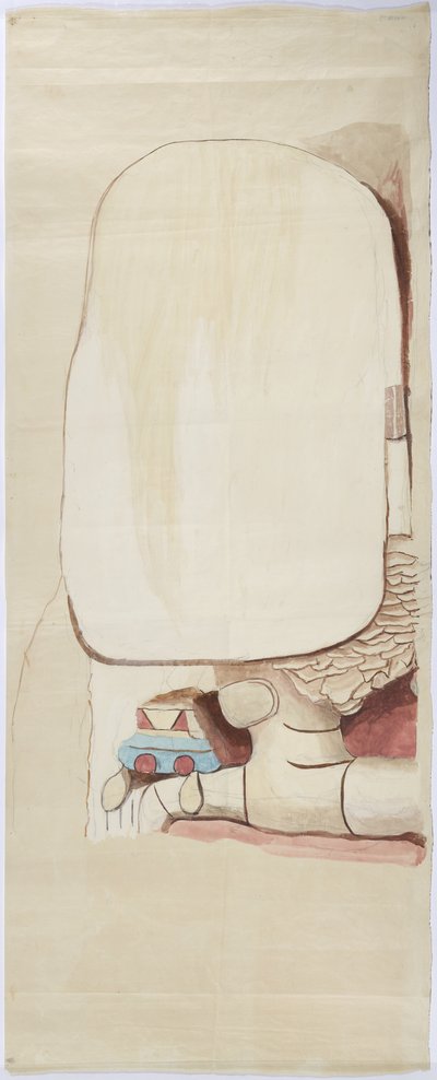 アカンセのピラミッド上の神殿のスタッコのファサードのコピー 実物大（水彩画 作： Adela Breton