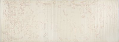 メキシコ、チチェン・イッツァ、ジャガーの上部神殿、北壁の絵画 中央部分（赤インク、黒鉛 作： Adela Breton