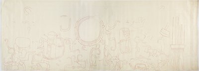 メキシコ、チチェン・イッツァ、ジャガーの上部神殿、北壁からの絵画 北部（赤インク、グラファイト 作： Adela Breton