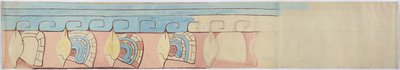 メキシコ・アカンチェの漆喰フリーズの上層部の絵画 作： Adela Breton