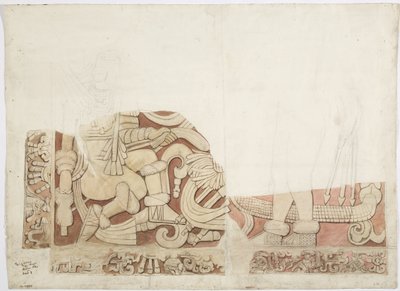 メキシコ、チチェンイツァの寺院E、ジャガーの上部寺院の祭壇の一部 作： Adela Breton