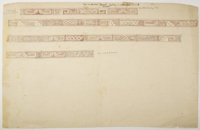 メキシコ・ウクスマル神殿の遺跡／石のレリーフ フリーズを描いたもの（水彩画 作： Adela Breton