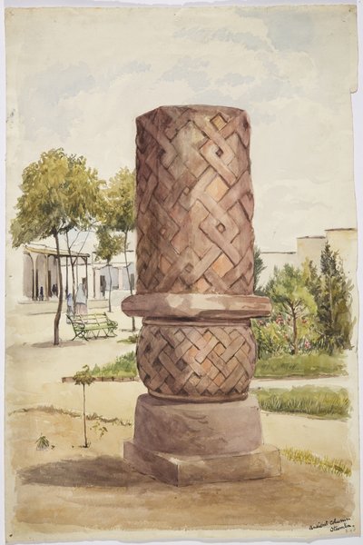 メキシコ、オトゥンバの彫像や柱（水彩画 作： Adela Breton