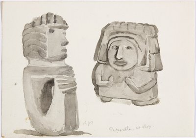 メキシコ、パパントラの石像（水彩画 作： Adela Breton