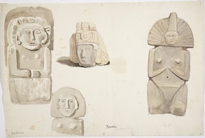 メキシコ・パパントラの石像（水彩画 作： Adela Breton