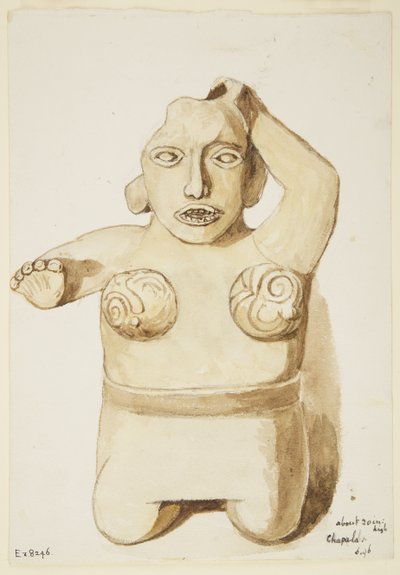 グアナカトランの滝 もう一つは胸を飾った人物（水彩画 作： Adela Breton