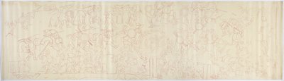 メキシコ、チチェン・イッツァ、ジャガーの上部神殿、西壁の壁画のトレース（赤インク 作： Adela Breton