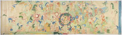 メキシコ・チチェン・イッツァ「ジャガーの上部神殿」の壁画のトレース（水彩・ボディカラー 作： Adela Breton