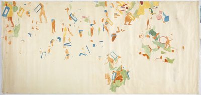 メキシコ、チチェン・イッツァ、ジャガーの上の神殿（モードレーの神殿A）、内室の北壁に描かれた壁画のトレース（水彩、ボディカラー、黒鉛 作： Adela Breton
