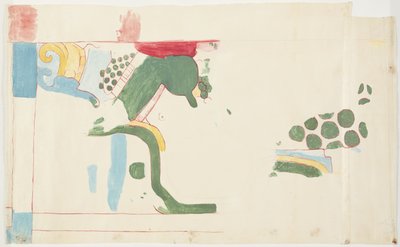 メキシコ、チチェン・イッツァ、ジャガーの上部神殿の壁画のトレース
 (水彩、ボディカラー、グラファイト) 作： Adela Breton