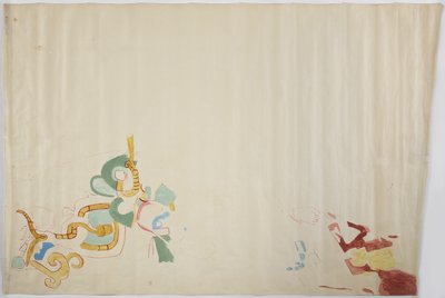 メキシコ、チチェン・イッツァ、ジャガーの上部神殿、東壁の壁画のトレース
 水彩・ボディカラー 作： Adela Breton