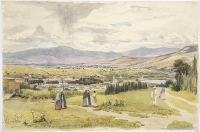 メキシコのトラスカラとイクスタチワトルの眺め（水彩画 作： Adela Breton