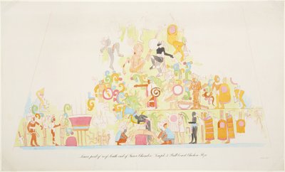 メキシコ、チチェン・イッツァのA神殿、内室南端の屋根下部の壁画（水彩画 作： Adela Breton
