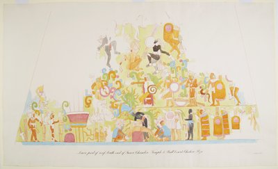 メキシコ、チチェン・イッツァのA神殿、内室南端の屋根下部の壁画（水彩画 作： Adela Breton