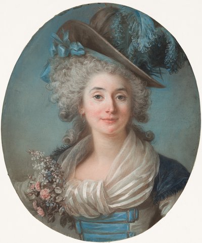 羽毛帽子をかぶったおしゃれな貴婦人 作： Adelaide Labille Guiard