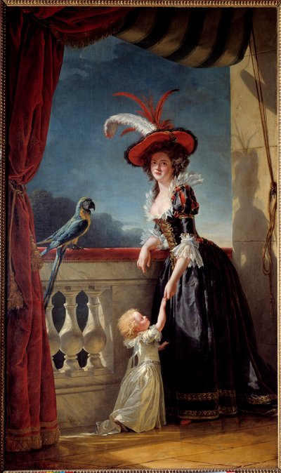 フランスのルイーズ・エリザベート（ルイ15世の娘）パルマ公爵夫人（1727-1759）とその息子ドン・フェルディナンド（1751-1802）の足元の肖像 画：アデレード・ラビル・ギアール（1749-1803） 1788年 日の丸。2,72x1,6 m 作： Adelaide Labille Guiard