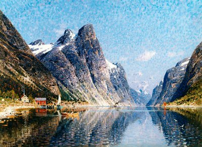 ノルウェーのフィヨルド シーン」。 作： Adelsteen Normann