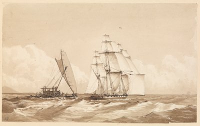 フィジー諸島モアル沖のダブルカヌー、1849年9月26日［フィジー］ 作： Admiral Sir Edward Gennys Fanshawe