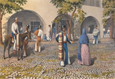 メキシコ人、テピック［メキシコ］の広場、1850年8月19日～13日」。 作： Admiral Sir Edward Gennys Fanshawe