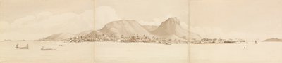 ライアテアのパノラマ、1849年9月1日。右にタハア[ソサエティ諸島]