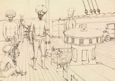 Seru [Seru Epenisa Cakobau（Thakombau）]、船上、Masomalua（帽子の中）、1849年10月［フィジー］ 作： Admiral Sir Edward Gennys Fanshawe